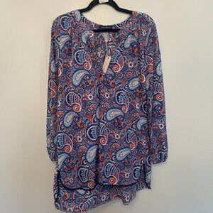 Simply Southern Cover Up Large Mandala Paisley Blue Purple Split V Tunic NWT
